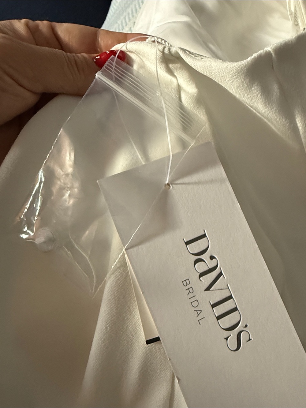 NWT DAVID'S BRIDAL COLLECTION
Off-the-Shoulder Button Back Crepe Wedding Dress - Picture 4 of 11